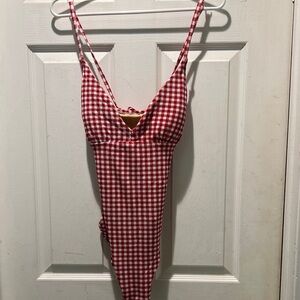Old Navy Red and White Gingham One-Piece Swimsuit